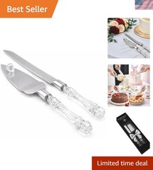 Elegant Cake Knife and Server Set Stainless Steel with Crystal Handle – Perfe…
