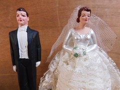 Vintage 1950 Bride Groom Cake Topper Wm Lewin Lace Skirt