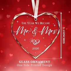 Chic Mr and Mrs Ornament – Heart-Shaped Keepsake for Bridal Showers & Weddings