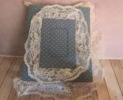 VTG Blue Floral Fabric Lace Photo Album Cottagecore Shabby Chic Slip-In Pages