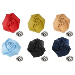 6 Pcs Rose Lapel Pin, Black/Gold/Light Blue/Red/Champagne/Navy Blue(2″)