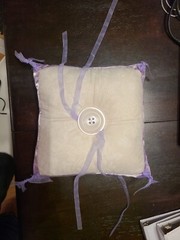 Wedding Ring Bearer Pillow 9 x 9 Purple and Cream, Ivory, Hand Made