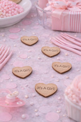 100 qty 1″ It’s A Girl! Wood Hearts Table Confetti Wooden Baby Shower