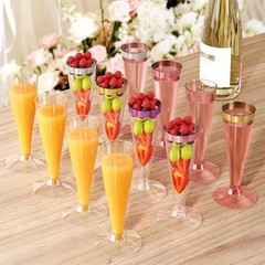 20 Pack Champagne Flutes Plastic Wine Glasses Disposable, 4.5 20 Count Gold Rim