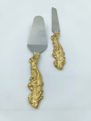 Modern Elegance Cake Server & Knife Set – Brass & Steel Wedding Tableware