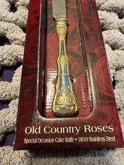 ROYAL ALBERT CAKE KNIFE GOLD TONE STAINLESS STEEL 13″ WEDDING ROSE DETAIL NEW
