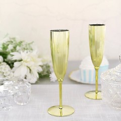 Gold Premium Metallic Plastic 5 oz Champagne Flutes Disposable Party Wedding