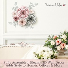 3D Paper Flower Wall Decor Set – Rose Gold Pink, Gray, Ivory