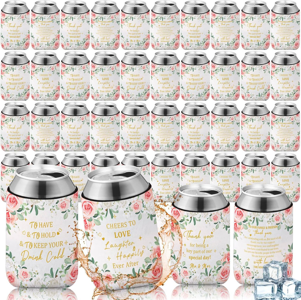 50 Pieces Flower Wedding Can Cooler Bulk Engagement Favors for Guests Cheers to