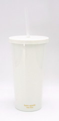 Kate Spade New York Miss to Mrs Tumbler Cup Cream Gold with Straw