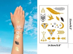 Aresvns Gold tattoo metallic 32 Sheets,Over 340+ Flash temporary tattoos for …