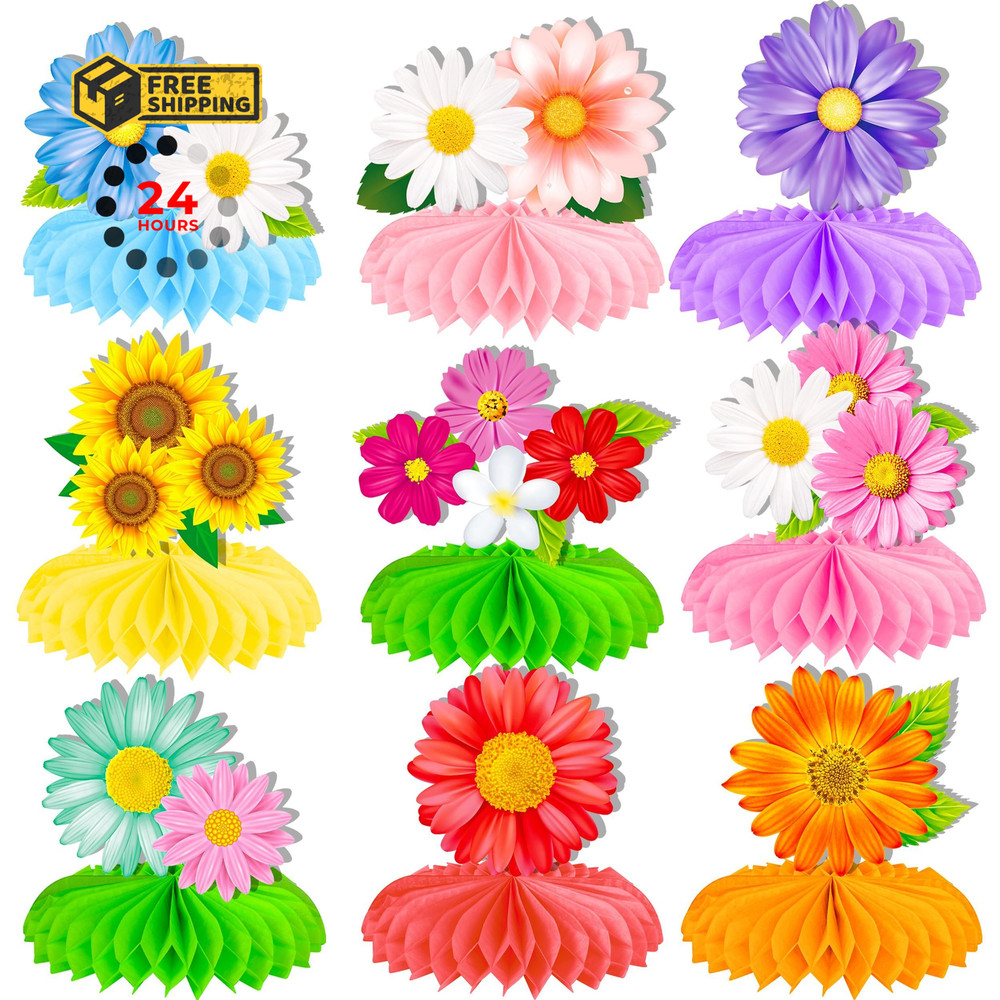 9Pcs Summer Daisy Flower Honeycomb Centerpieces, Floral Table Multicolor