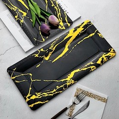 10 pcs 16″ Black Gold long Rectangle Paper Serving Trays Marble Design Tableware
