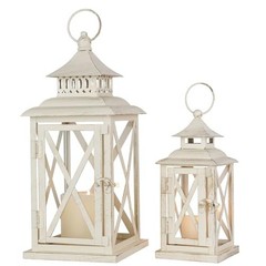 Lanterns Decorative Outdoor&Indoor, Set of (14″&10″) Beige Metal 14″H & 10″H 2