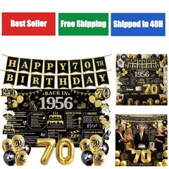 70th Birthday Decorations for Men – Black Gold Party Supplies Set