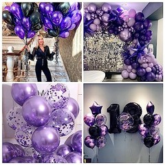 Purple and Black Balloons, 12 Inch Metallic Party Balloons Purple Black