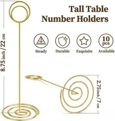Elegant Gold Table Number Holders – Durable 8.75 Inch Photo Stand Set of 10