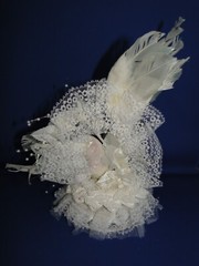 New Elegant Wedding White Love Birds Caketop, Satin bead Flowers & leaves #230