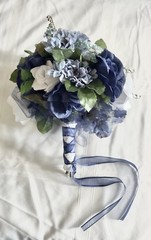 Navy & White Silk Flower Bouquet For Bride / Wedding