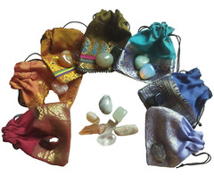 100 x 3″ x 3″ inches Recycled Indian sari fabric drawstring pouches, gift bags.