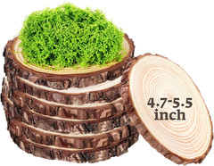 7 Pack Wood Table Centerpieces with Rustic Wood Slices and Artificial Fake Green
