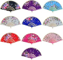 10pcs Floral Folding Hand Fan Vintage Retro Silk Handheld Fans Multicoloured