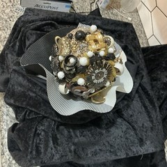 Vintage Jewelry Wedding Bouquet,black, White, Gold