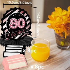 Happy 80th Birthday Rose Gold and Black Table Honeycomb Centerpieces Balloons…