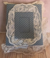 VTG Blue Floral Fabric Lace Photo Album Cottagecore Shabby Chic Slip-In Pages
