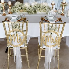 Yousoontic 2 Pcs Golden Wood Mr and Mrs Chair Signs Glitter Bride and Groom T…