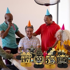 Refavor 55th Birthday Decorations for Men – 9PCS Vintage Black Gold