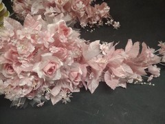 1970s Vintage Silk Wedding Bouquet, 18″ Satin Leaves, Roses, Stephanotis, Pearls