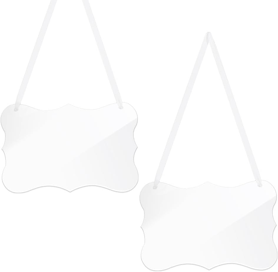 2 Pcs Clear Acrylic Hanging Signs with White Satin Ribbon for Parties 9″ x 56″