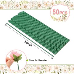 Green Floral Wire Stems 50 Pieces Thick Flower Rose Bud Sticks 8 Inches