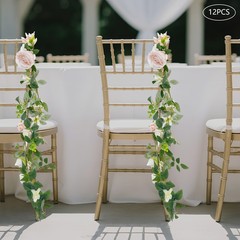 Artificial Wedding Chair Flowers, Set of 12, Durable Decorative Roses