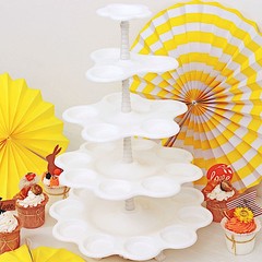 18″ WHITE 5 Tier Plastic Dessert Stand Scalloped CUPCAKE HOLDER Party Supplies