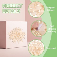 6 Pcs 4 Inch Grosgrain Curly Bows for Gift Wrapping Self-Adhesive Champagne