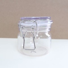 Clear Hard Plastic Round Bottom Kitchen Jars w/ Clasp Holds 6.5oz (6-Pack)