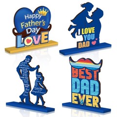 Fathers Day Table Decorations, 4 Pcs Happy Father Day Wooden Table Centerpiece f