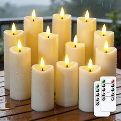 12 Pcs Battery Operated Waterproof Ivory Plastic Flameless Pillar Candles with