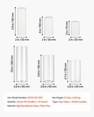 VEVOR 24 Pcs Pillar Candles with Glass Cylinder Vases Set 2.6″x4.7″/5.9″/7.9″