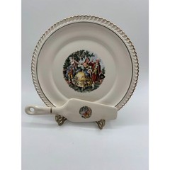 Harker Pottery Co Colonial Scene Cake Plate Server 7 plates USA 1952 22kt gold