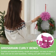 6 Pcs 4 Inch Grosgrain Curly Bows for Gift Wrapping Self-Adhesive Rose Purple