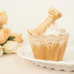 25 NATURAL WHITE Cupcake Liners Muffin WRAPPERS Wood Lace Printed Design Party