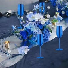 Stainless Steel Champagne Flutes Set of 2-Unbreakable Metal Long Stem Blue