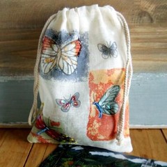 Beaded Embellished 5″ x 7″ Printed Reusable Gift Pouches Drawstring Cotton Bags