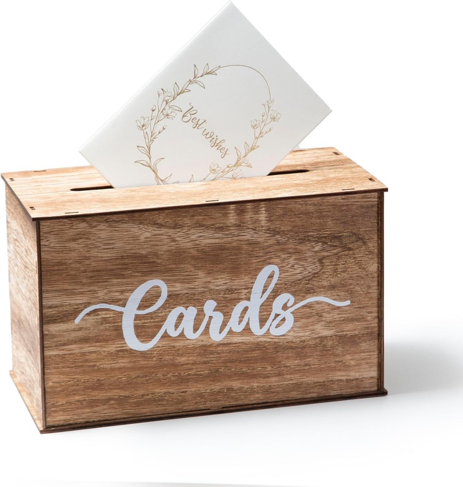 Rustic Wedding Card Box for Reception, Wooden Card Box with Slot for Wedding Dec