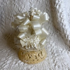 Vintage Wedding Cake Topper Cream Colored Flowers Bows Lace Butterfly