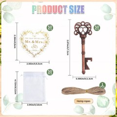 50Pcs Antique Alloy Bottle Opener with Organza Drawstring Pouches for Wedding