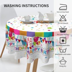 Happy Birthday Round Tablecloth 60 Inch Vibrant Colored 60″ (Round), White